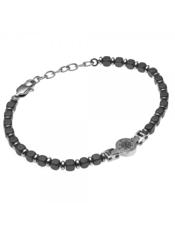 Bracciale uomo con rosa dei venti in acciaio e pietre - bcc0696