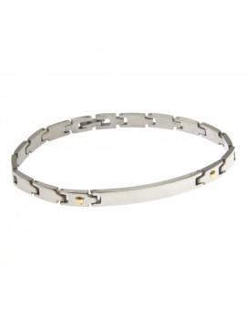 Bracciale uomo con piastra per incisione in acciaio e oro - bcc0805