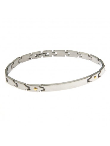 Bracciale uomo con piastra per incisione in acciaio e oro - bcc0805