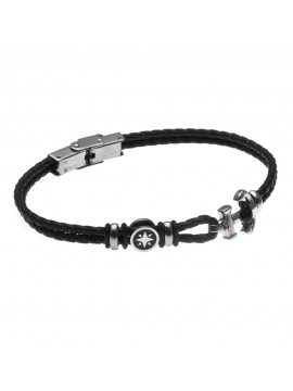 bracciale uomo con ancora in pelle nera e acciaio - bcc1267
