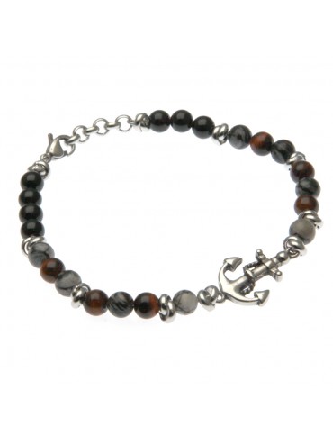 bracciale uomo donna con pietre dure ed ancora in acciaio - bcc1691