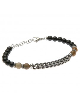 bracciale con pietre dure ed elementi e catena in acciaio uomo - bcc1782