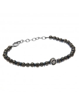 Bracciale uomo in acciaio con rosa dei venti e pietra lavica - bcc2258