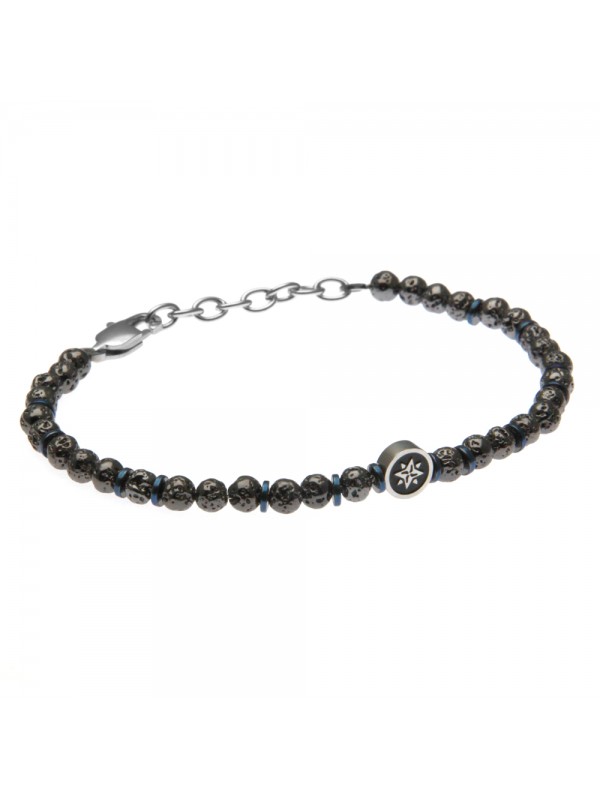 Bracciale uomo in acciaio con rosa dei venti e pietra lavica - bcc2258