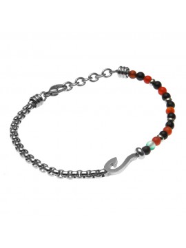 Bracciale uomo con amo da pesca o pescatore in acciaio e pietre - bcc2310