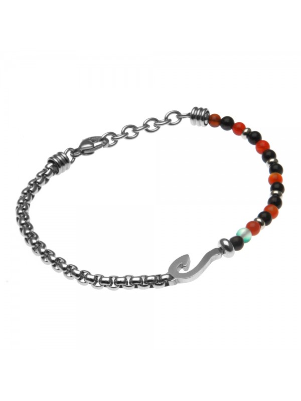 Bracciale uomo con amo da pesca o pescatore in acciaio e pietre - bcc2310