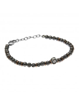 bracciale uomo con rosa dei venti in acciaio e pietra lavica - bcc2489