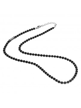 Collana uomo girocollo in acciaio e pietre nere - cll0756