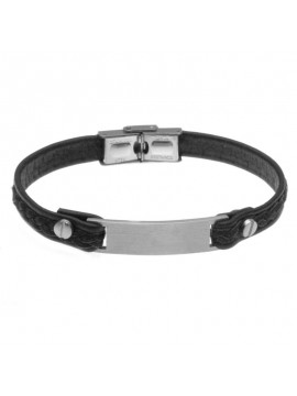 bracciale uomo in pelle piastra acciaio per incisione bcc2628