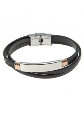 bracciale uomo pelle piastra acciaio per incisione - bcc1845