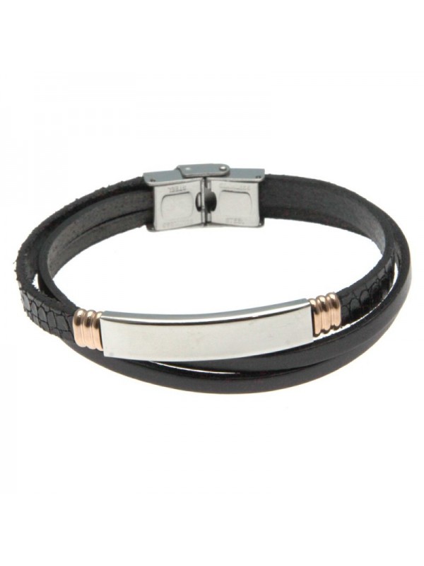 bracciale uomo pelle piastra acciaio per incisione - bcc1845