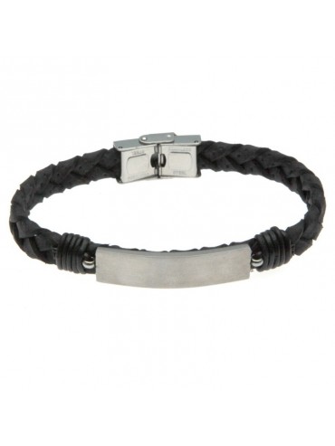 bracciale uomo pelle piastra per incisione acciaio - bcc2644