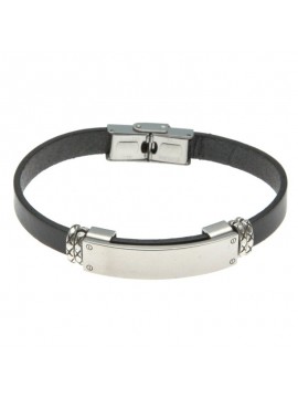 bracciale uomo pelle piastra acciaio per incisione - bcc2592