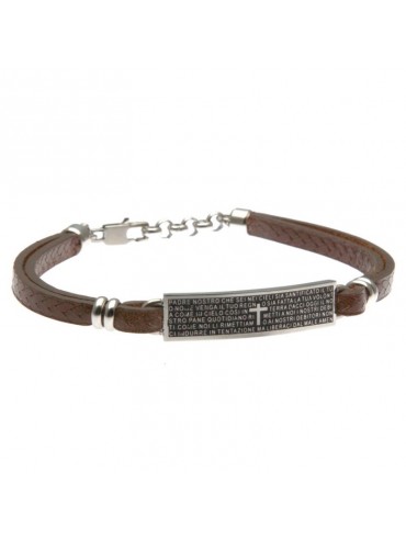 Bracciale con padrenostro in pelle e acciaio bcc0190