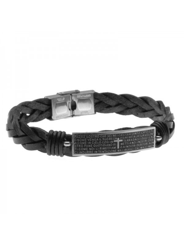 Bracciale con padrenostro in pelle e acciaio bcc0192
