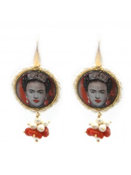 Orecchini frida kahlo donna pietra lavica occ0067
