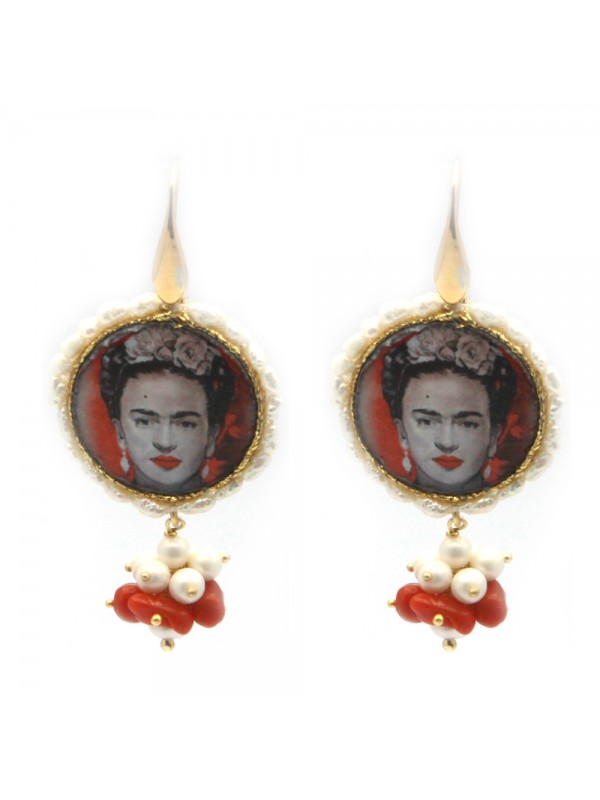 Orecchini frida kahlo donna pietra lavica occ0067
