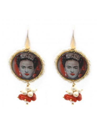Orecchini frida kahlo donna pietra lavica occ0067