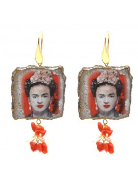 Orecchini frida kahlo donna pietra lavica occ0068