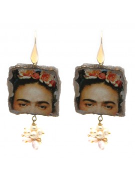Orecchini frida kahlo donna pietra lavica occ0069