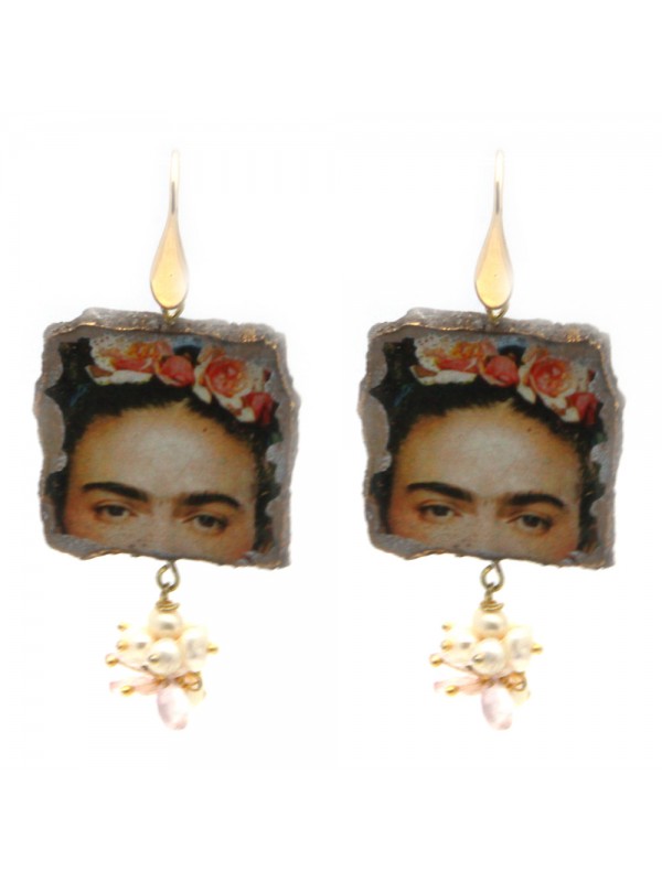 Orecchini frida kahlo donna pietra lavica occ0069