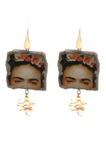 Orecchini frida kahlo donna pietra lavica occ0069