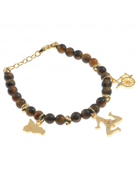 Bracciale sicilia trinacria carretto acciaio e pietre - bcc0083