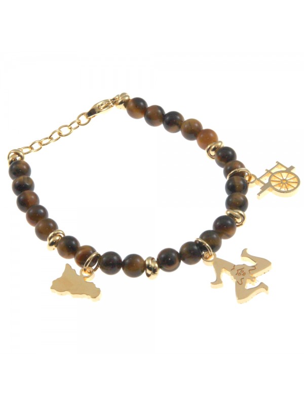 Bracciale sicilia trinacria carretto acciaio e pietre - bcc0083
