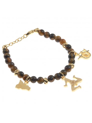 Bracciale sicilia trinacria carretto acciaio e pietre - bcc0083