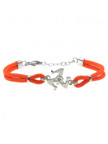 Bracciale trinacria siciliana in acciaio e cordoncino - bcc0163