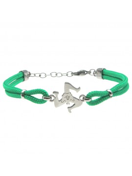 Bracciale trinacria siciliana in acciaio e cordoncino - bcc0164