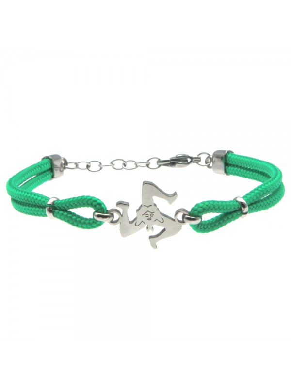 Bracciale trinacria siciliana in acciaio e cordoncino - bcc0164