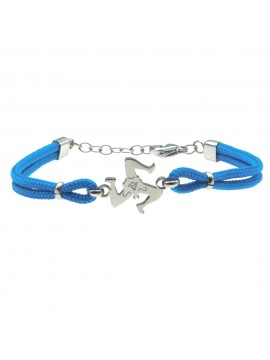 Bracciale trinacria siciliana in acciaio e cordoncino - bcc0165