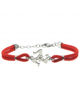 Bracciale trinacria siciliana in acciaio e cordoncino - bcc0167