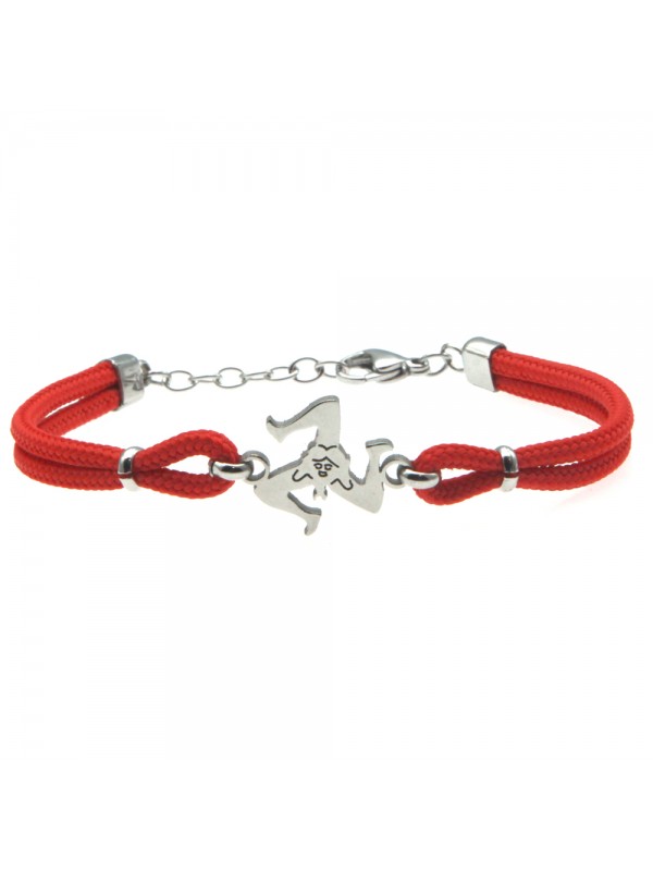 Bracciale trinacria siciliana in acciaio e cordoncino - bcc0167