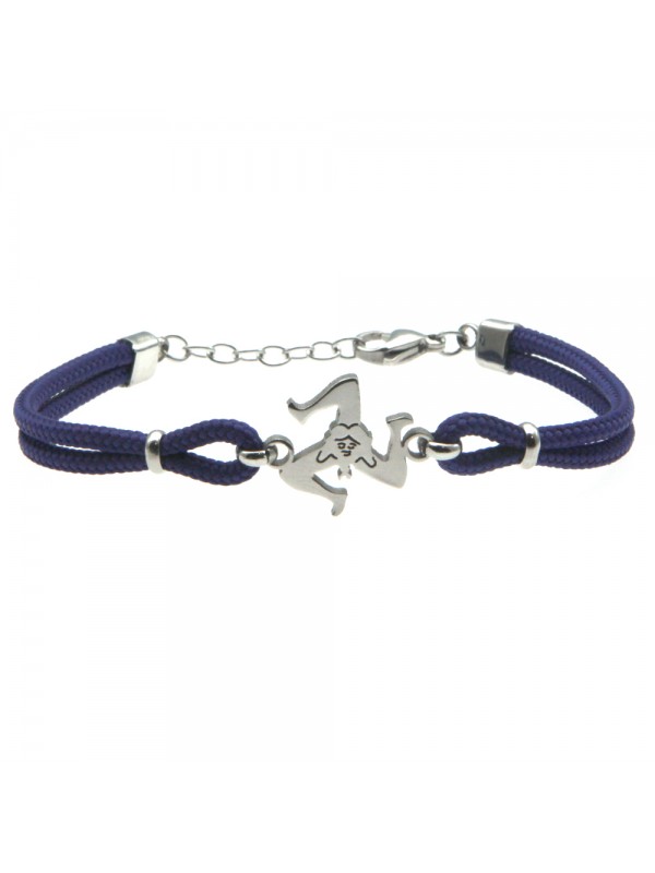 Bracciale trinacria siciliana in acciaio e cordoncino - bcc0169