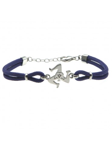 Bracciale trinacria siciliana in acciaio e cordoncino - bcc0169