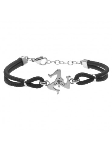Bracciale trinacria siciliana in acciaio e pelle - bcc0173