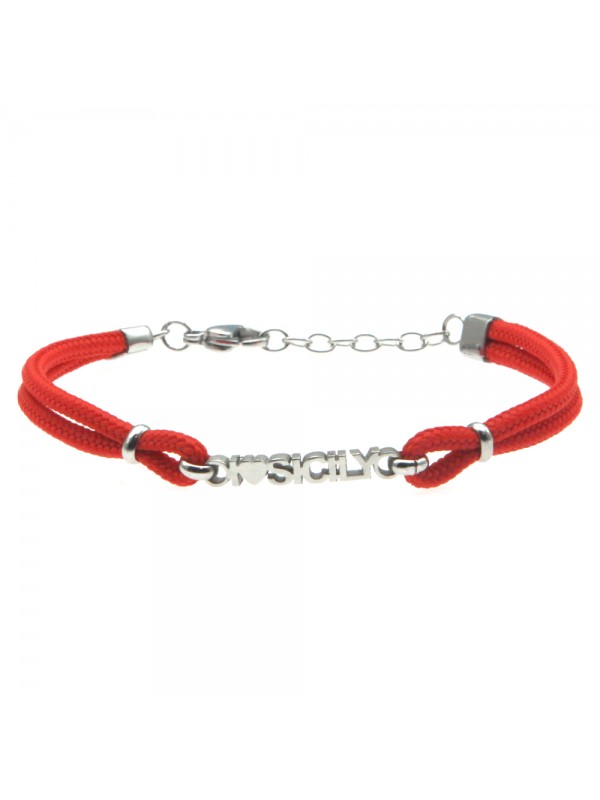 Bracciale i love sicily sicilia acciaio e cordoncino - bcc0178