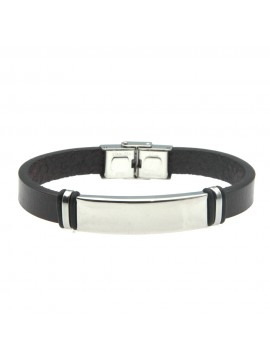 Bracciale uomo pelle piastra acciaio bcc0207