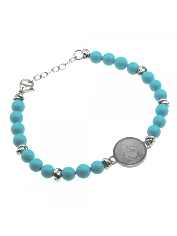 Bracciale padre pio acciaio e pietre bcc0284