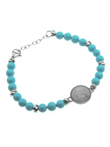 Bracciale padre pio acciaio e pietre bcc0284