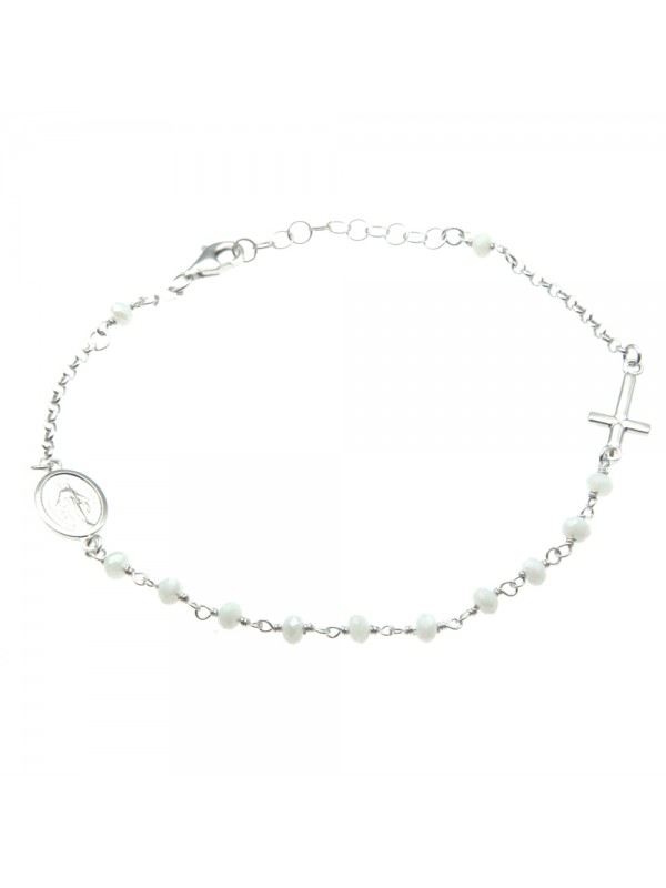 bracciale rosario argento postine bianche bcc1377
