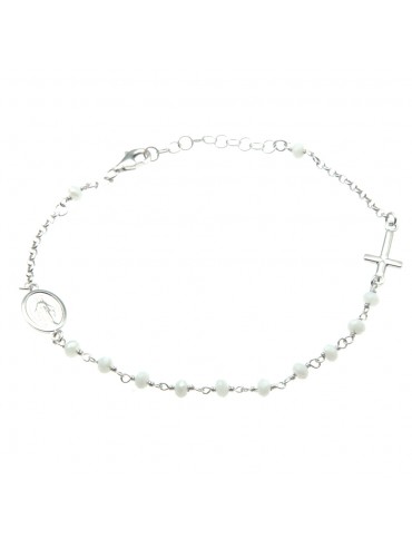 bracciale rosario argento postine bianche bcc1377