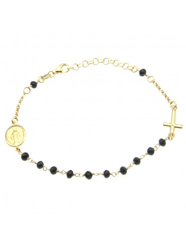 bracciale rosario argento dorato postine nere bcc1658