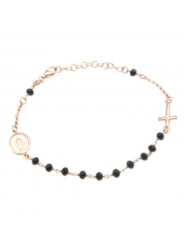 bracciale rosario argento ramato postine nere bcc1670