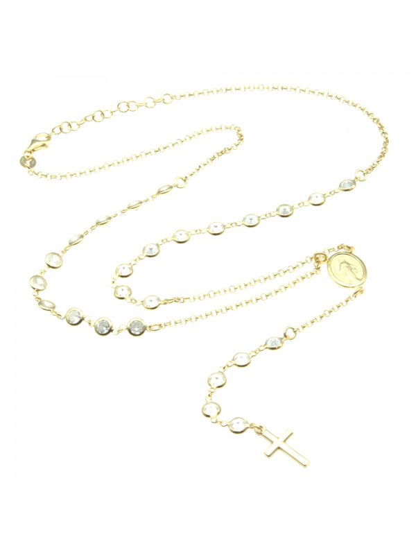 Collana rosario argento dorato postine di strass cll0827 Collana rosario argento dorato postine di strass cll0827