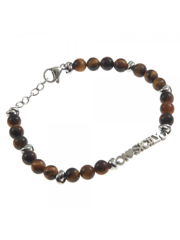 Bracciale i love sicily sicilia acciaio e pietre - bcc0265