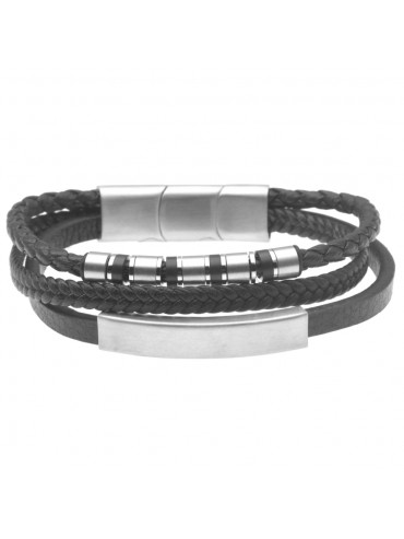 bracciale uomo pelle piastra per incisione acciaio - bcc2646