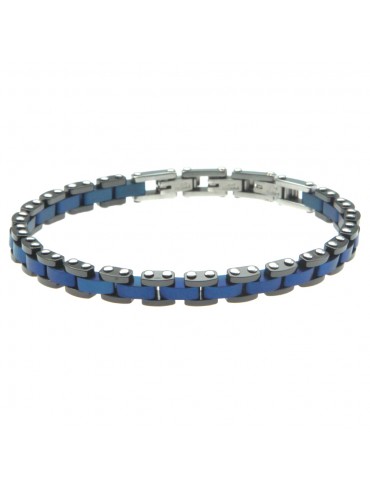 Bracciale uomo acciaio bicolore nero azzurro - bcc0418